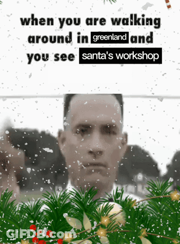 Santa's Workshop Poster With Man In Foreground GIF
