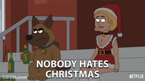 Santa Woman And Dog Saying Nobody Hates Christmas GIF