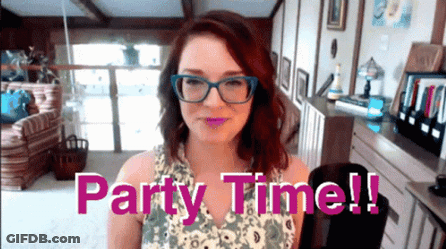 Sara Campbell Shaking Head Party Time GIF