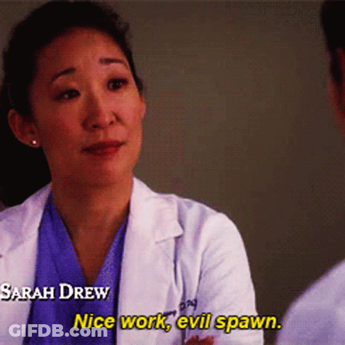 Sarah Drew Says Nice Work Evil Spawn While Talking To Patient GIF