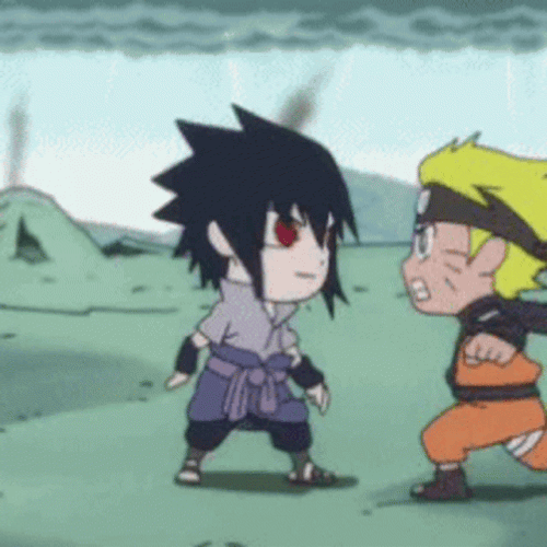 Sasuke Vs Naruto Chibi Fight GIF