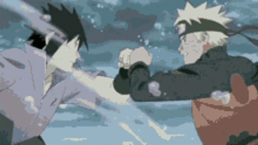Sasuke Vs Naruto Clashing In Final Valley GIF