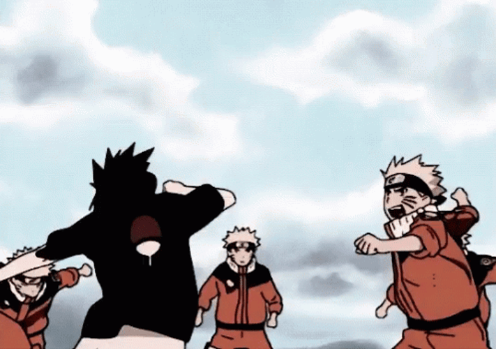 Sasuke Vs Naruto Fighting Multiple Clones GIF
