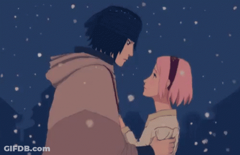 Sasusaku Sasuke Sakura Snow Kiss GIF