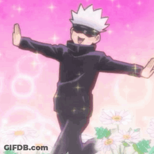 Satoru Gojo Standing In Daisies Arms Outstretched GIF