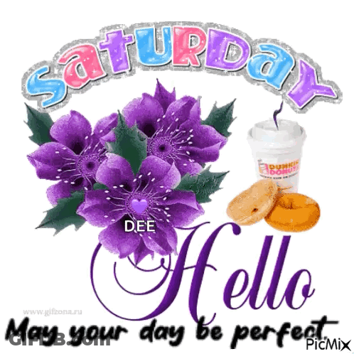 Saturday Greeting Card Purple Flowers Dunkin Donuts Coffee GIF