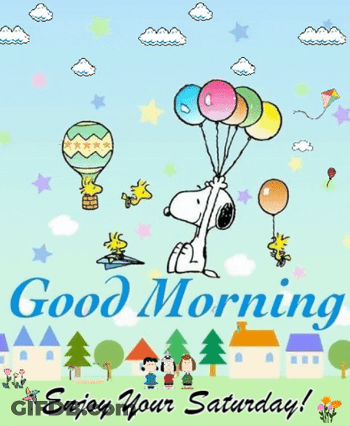 Saturday Morning Floating Snoopy Holding A Balloon GIF