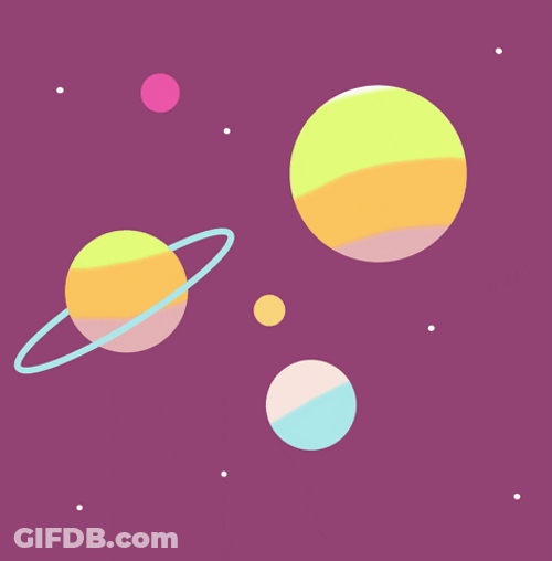 Saturn And Other Planets Violet Background GIF