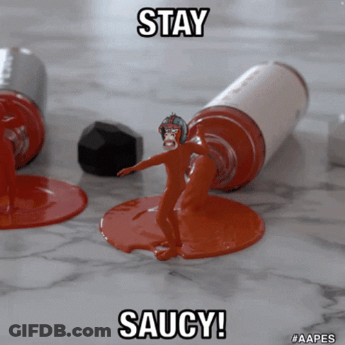 Saucy Sauce Bottle Spilling Featuring Dancing Monkey GIF