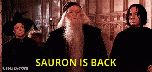 Sauron Is Back Poster With Group Of People GIF