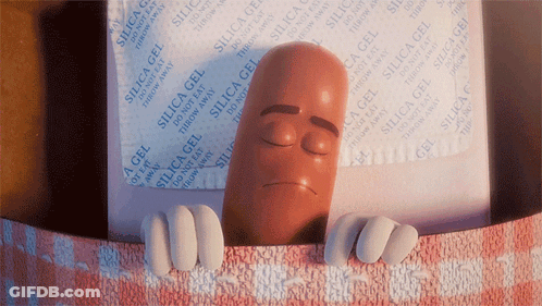 Sausage Lying On Bed With Silica Gel GIF