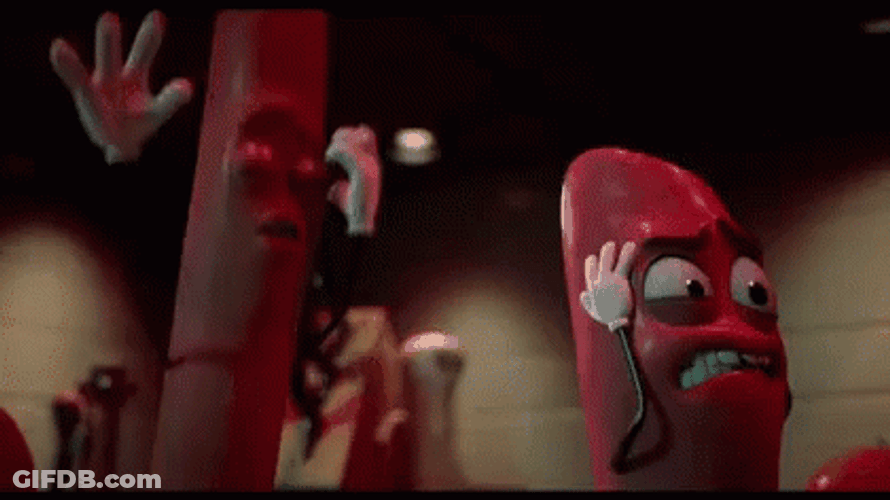 Sausage Party Watching Something Horrific GIF
