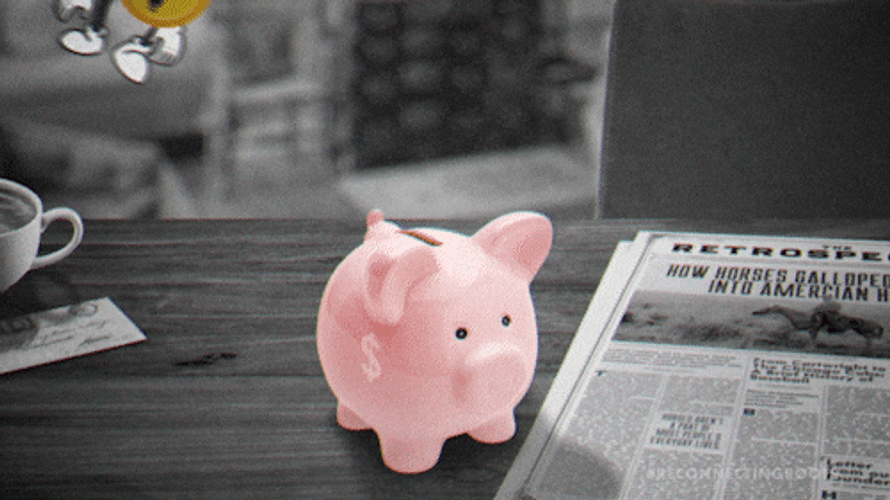 Save Money Cartoon Coin Dropping Into Piggy Bank GIF