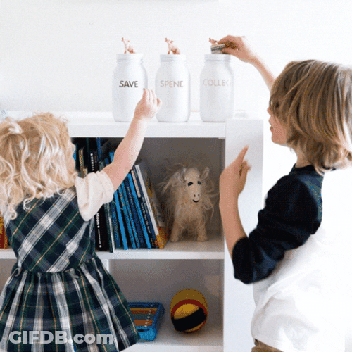 Save Money Kids Dropping Coins Into Jars GIF