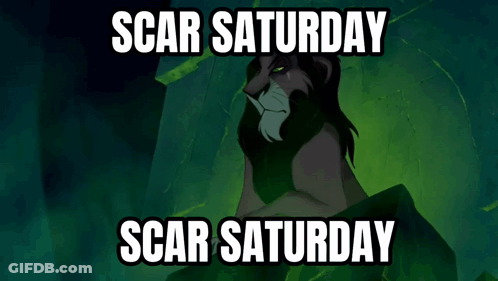 Scar Sitting On Rock Saying Scar Saturday GIF