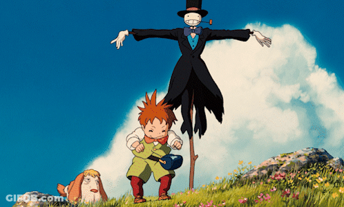 Scarecrow Standing Next To Little Boy GIF