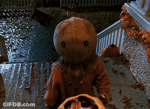 Scarecrow Standing On Stairs With Six Demons GIF