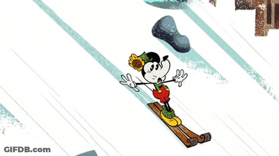 Scared Mickey Mouse Skiing GIF