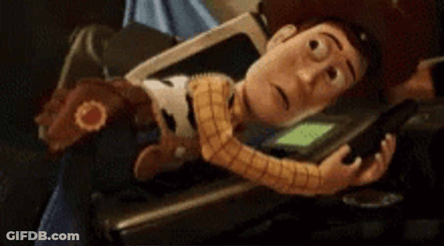 Scared Sad Woody Hugging Phone GIF