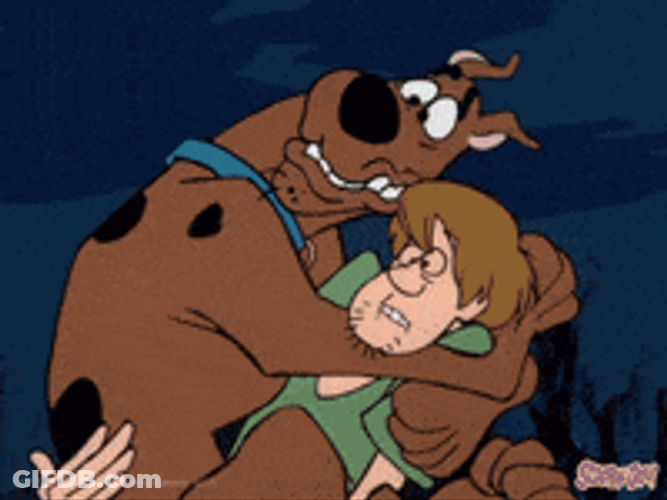 Scared Shaggy And Scooby Doo Hugging GIF