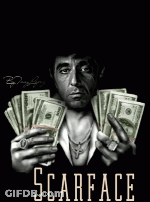 Scarface Money Tony Montana With Moving Head GIF