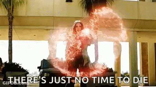Scarlet Witch Is Casting A Spell With The Words `` There 'S Just No Time To Die '' Written Below Her . GIF