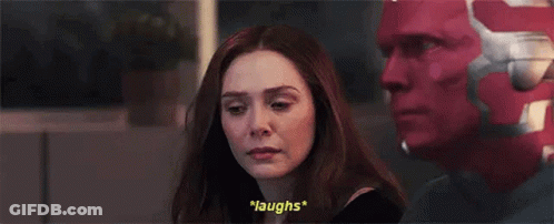 Scarlet Witch Laughing Next To Man With Red Mask GIF