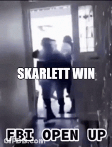 Scarlett Win Fbi Open Up Written On A Black And White Image GIF