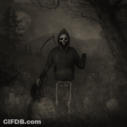 Scary Grim Reaper Waving In Dark GIF