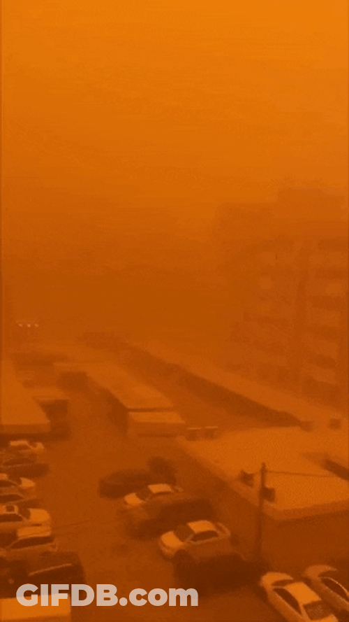 Scary Kuwait Dust Storm Orange Sky GIF
