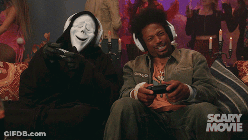 Scary Movie Poster Two Men Playing Video Games GIF