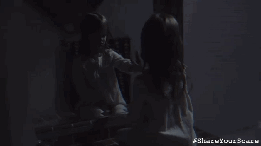Scary Pop Up Creepy Girl Shattered Mirror GIF