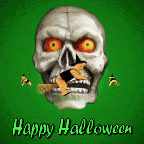 Scary Skull Happy Halloween Greeting GIF