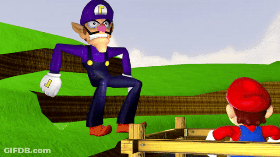 Scary Waluigi Attacking Mario GIF