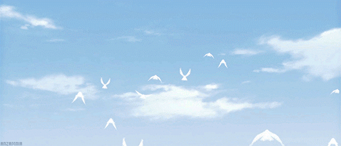 Scenic Anime White Birds Flying In Sky GIF