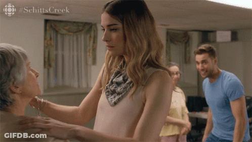 Schitt's Creek Woman Hugging Elderly Woman GIF