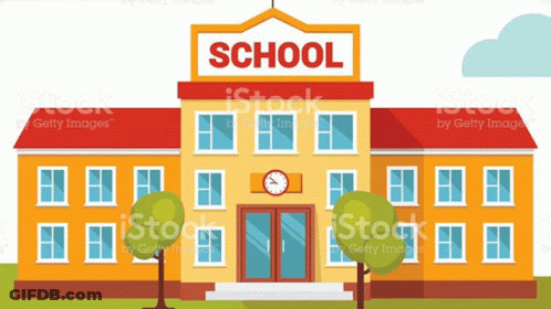 School Building With Clock On Front GIF