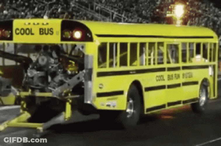 School Bus Transform Drag Racing Fireworks GIF