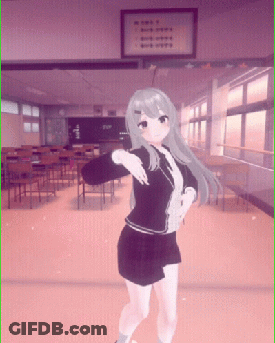 Schoolgirl Dancing In Classroom With A Sign GIF