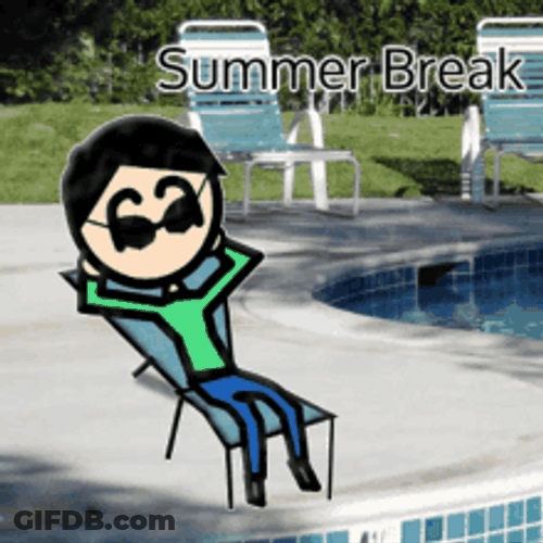 Schools Out For Summer Chilling At  Pool Animation GIF