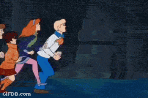 Scooby Doo And Friends Running Through Dark Room GIF