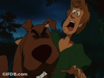 Scooby Doo And Shaggy Are Standing Next To Each Other With The Word Oinks In Pink GIF