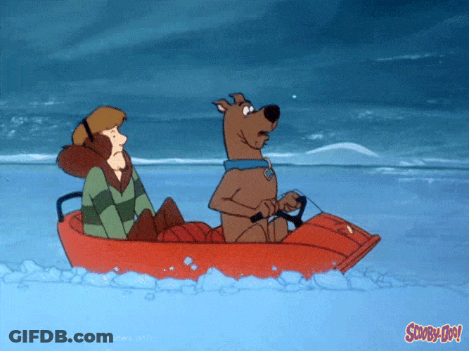 Scooby Doo And Shaggy On A Sinking Snowmobile GIF