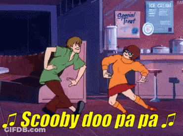 Scooby Doo And Velma Dancing In Front Of Ice Cream Shop GIF