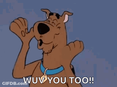 Scooby Doo Giving A Thumbs Up With The Words Wuv You Too GIF