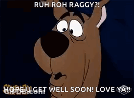 Scooby Doo Is Making A Funny Face And Saying `` Hope U Get Well Soon ! Love Ya !! '' GIF