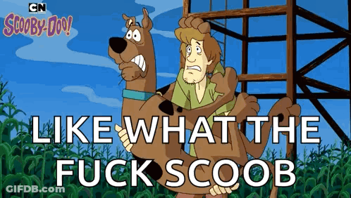 Scooby Doo Poster Saying Like What The Fuck Scooby GIF