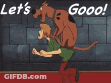 Scooby Doo Riding On Shaggy's Back Running GIF