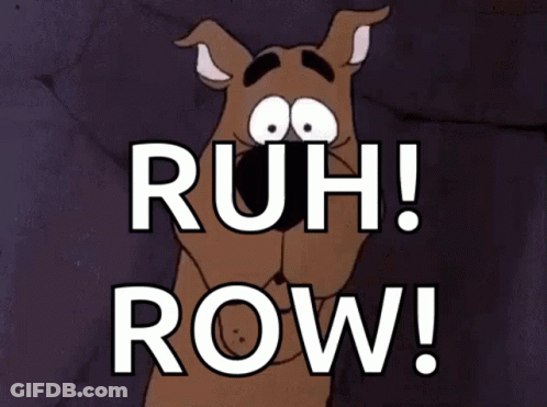 Scooby Doo Says " Ruh Row " In Front Of A Purple Background GIF