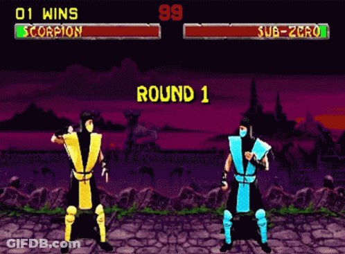 Scorpion And Sub-Zero Fight In Mortal Kombat GIF